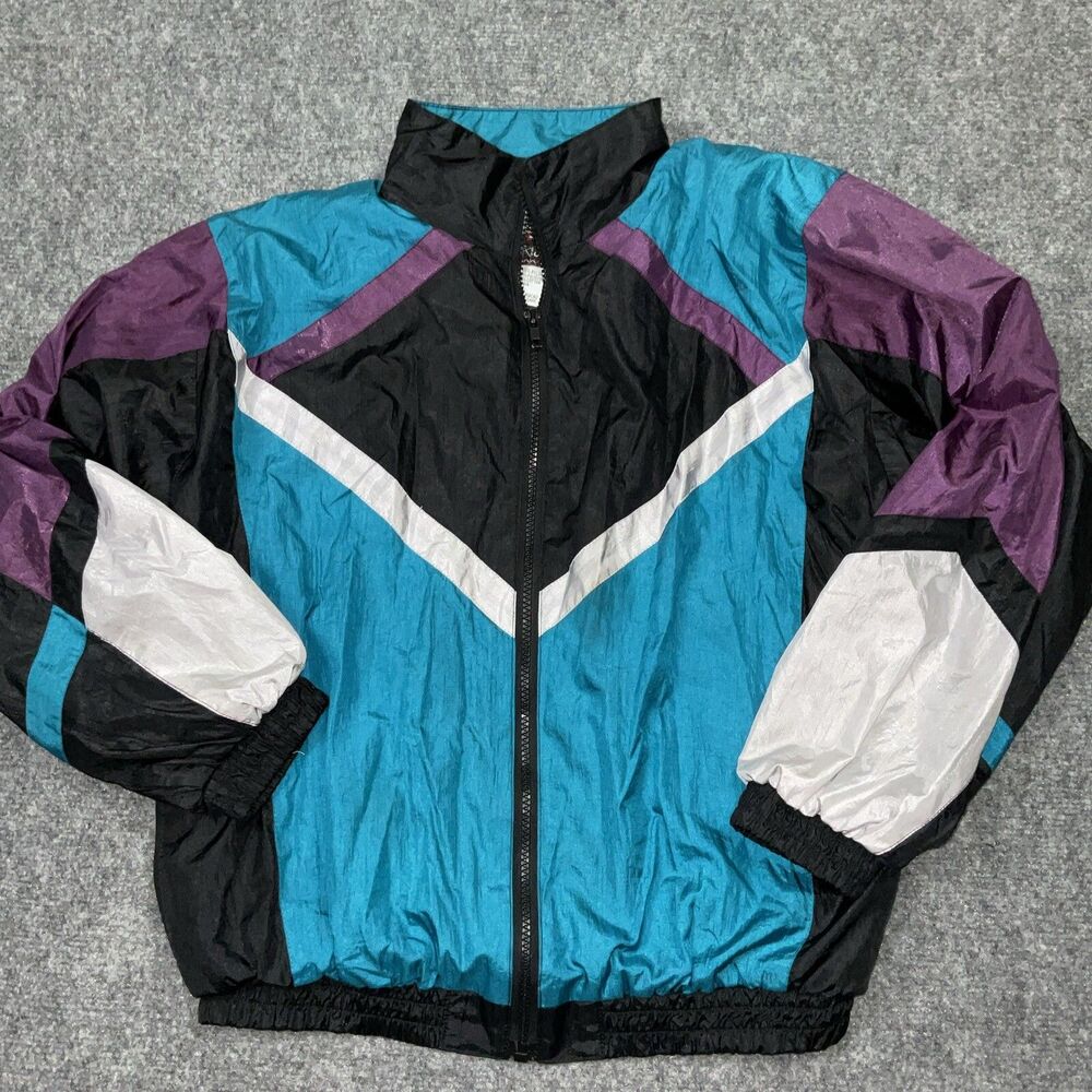 Sunterra Vintage Jacket Youth L Black Teal Purple Ski Outdoors Full Zip Pockets